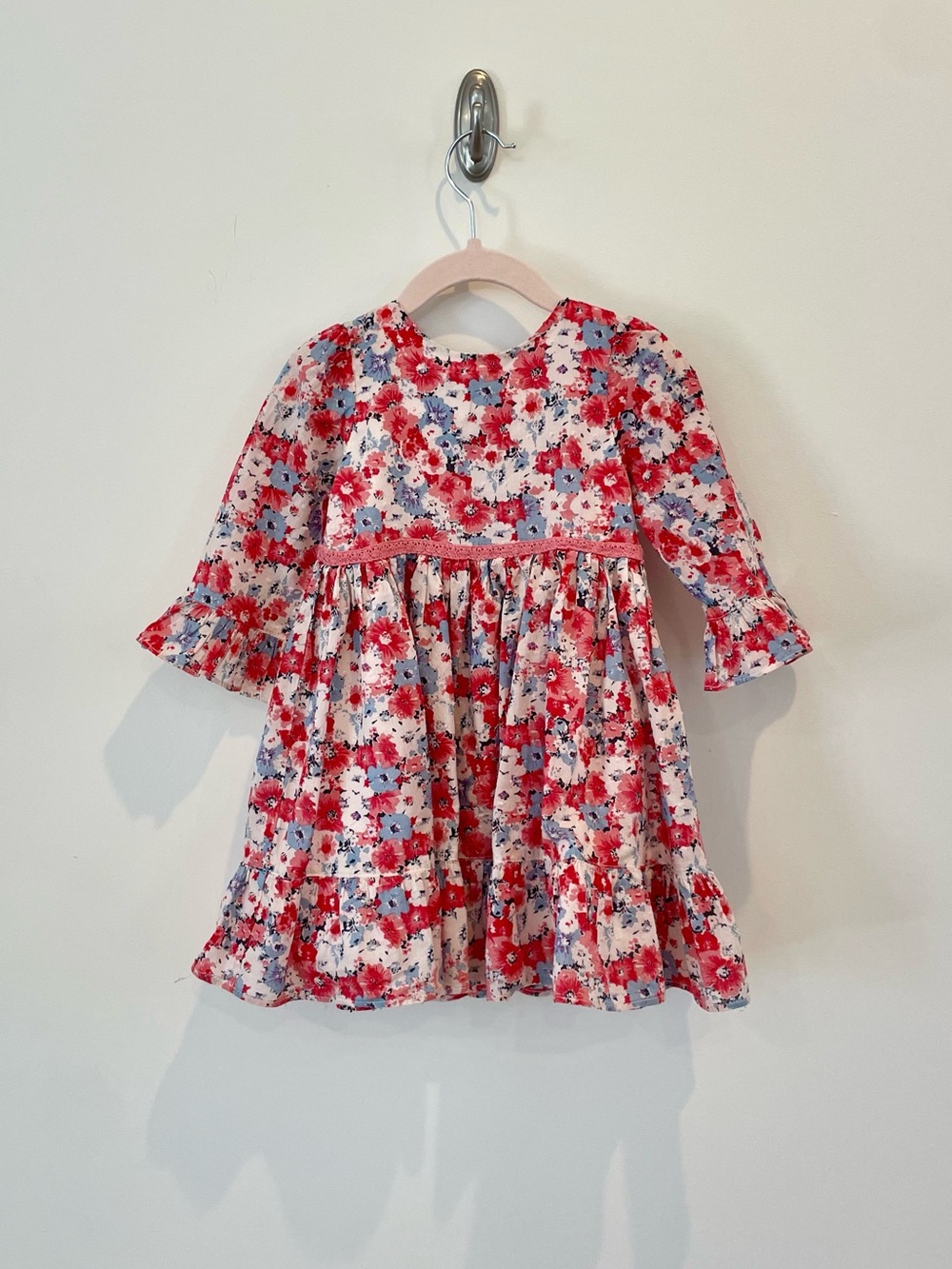 Pippa & Julie Red and Blue Floral Ruffle-Sleeve Dress